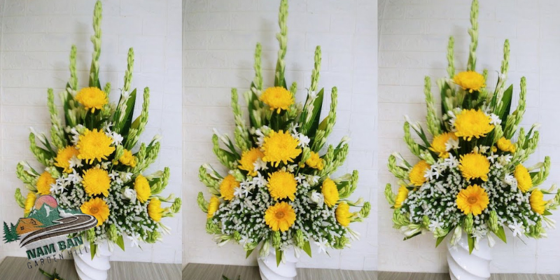 cắm hoa cúc bàn thờ phật
